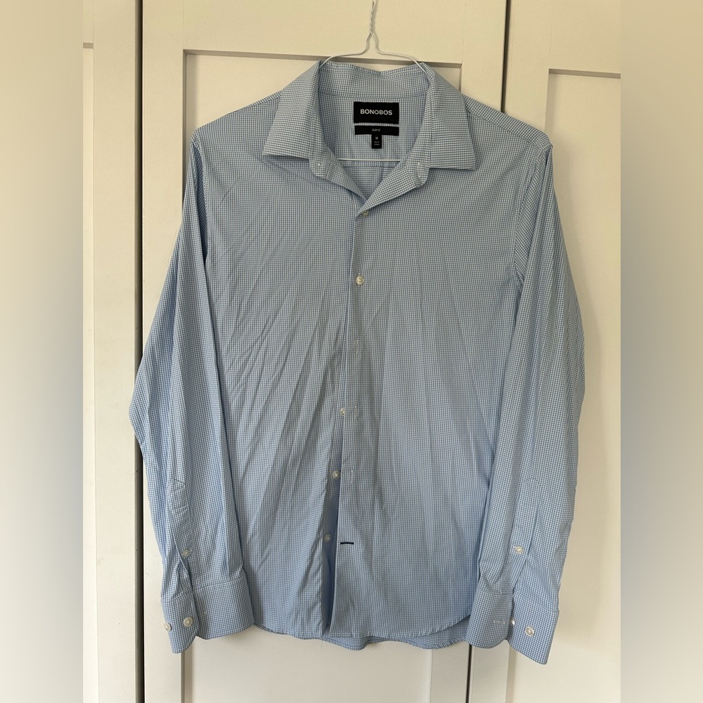 Bonobos Men's Light Blue Checkered Dress Shirt